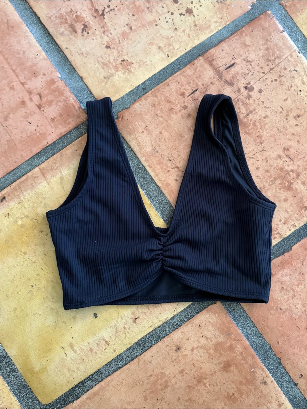 Black Ribbed Tank Bikini Top